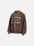 DAXUEN muted brown embroidered text corduroy baseball jacket