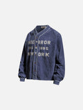 DAXUEN muted brown embroidered text corduroy baseball jacket