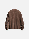 DAXUEN muted brown embroidered text corduroy baseball jacket