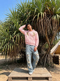 DAXUEN light grey quilted jacket with embroidered tigers — model photo