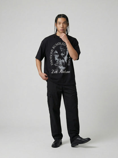 DAXUEN Oversized graphic t-shirt with bird print — model photo