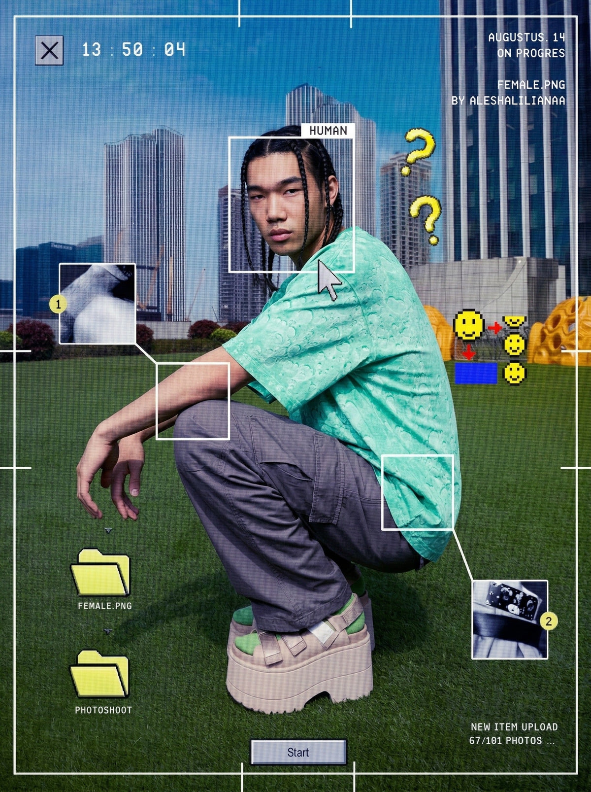 DAXUEN Graphic t-shirt with bubble-like print — model photo