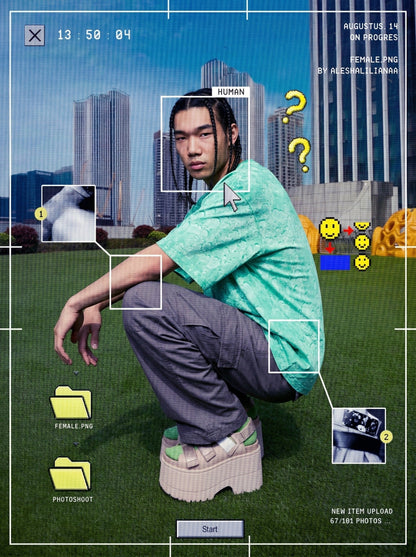 DAXUEN Graphic t-shirt with bubble-like print — model photo
