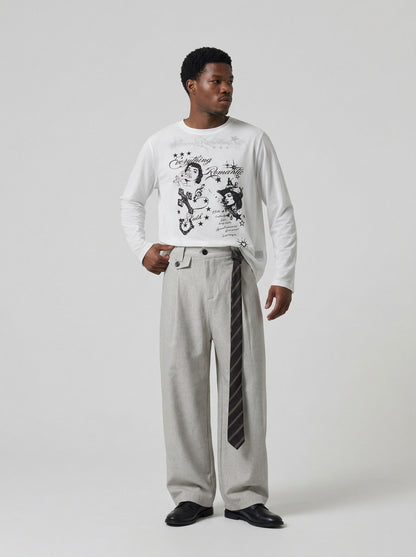 DAXUEN Graphic long sleeve t-shirt with text and designs — model photo