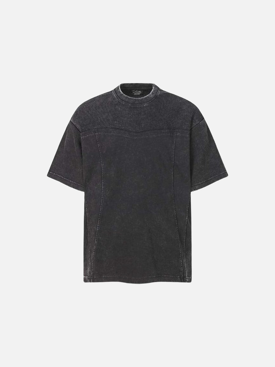 DAXUEN Relaxed-fit mock neck t-shirt with textured panel