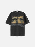 DAXUEN dark grey oversized eyes and crucifix graphic tee