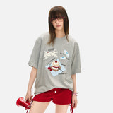 DAXUEN Oversized Playful Puppy Graphic Tee