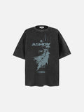 DAXUEN washed black oversized abstract graphic tee
