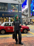 DAXUEN faded black text graphic oversized t-shirt — model photo