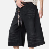 DAXUEN faded black wide-leg denim shorts