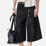 DAXUEN faded black wide-leg denim shorts