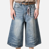 DAXUEN faded black wide-leg denim shorts