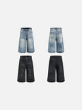 DAXUEN faded black wide-leg denim shorts
