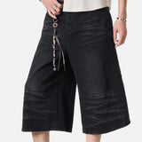 DAXUEN faded black wide-leg denim shorts