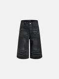 Faded Black Wide-Leg Denim Shorts