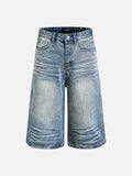 Faded Black Wide-Leg Denim Shorts