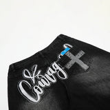 DAXUEN faded black wide-leg denim jeans with charm