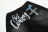 DAXUEN faded black wide-leg denim jeans with charm