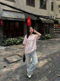 DAXUEN light blue faded bleached wide-leg jeans — model photo