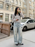 DAXUEN light blue faded bleached wide-leg jeans — model photo