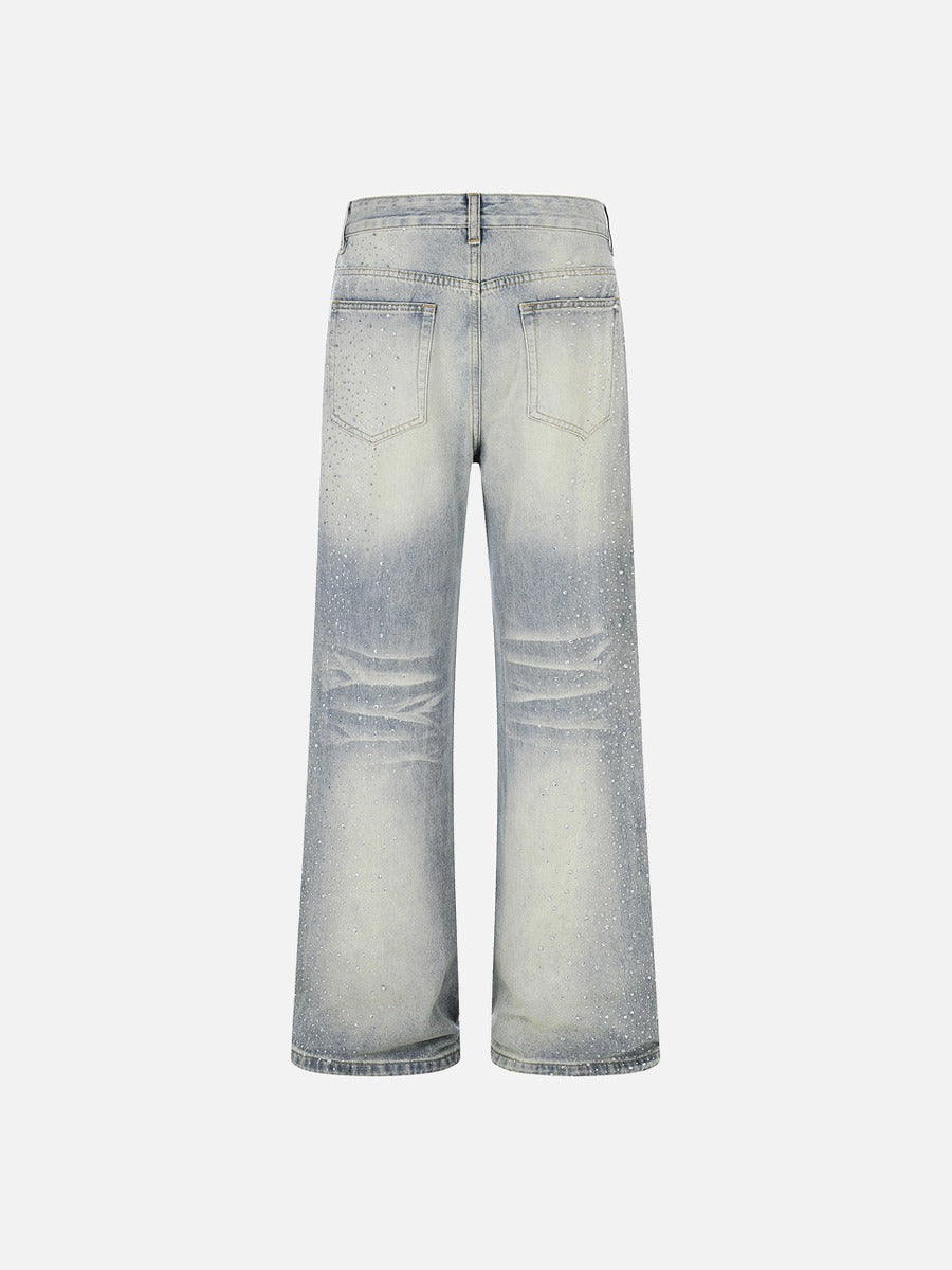 DAXUEN Light blue wide-leg denim jeans with studs