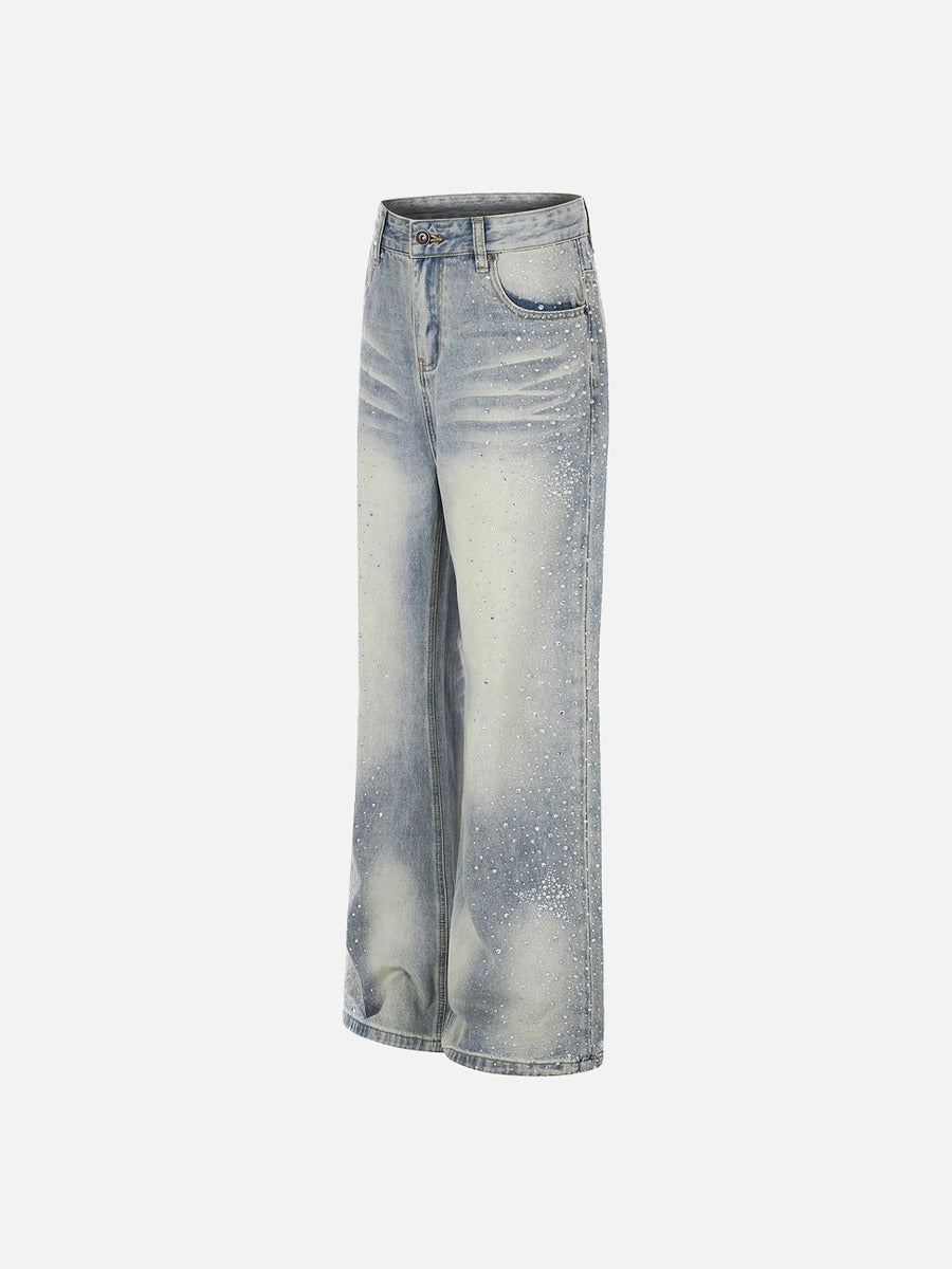 DAXUEN Light blue wide-leg denim jeans with studs