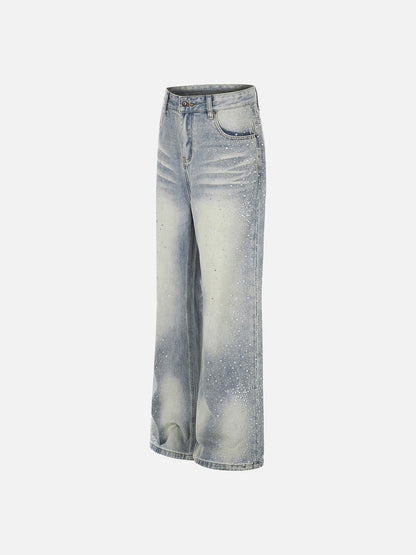 DAXUEN Light blue wide-leg denim jeans with studs