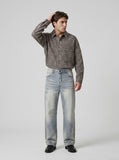DAXUEN Light blue wide-leg denim jeans with studs — model photo