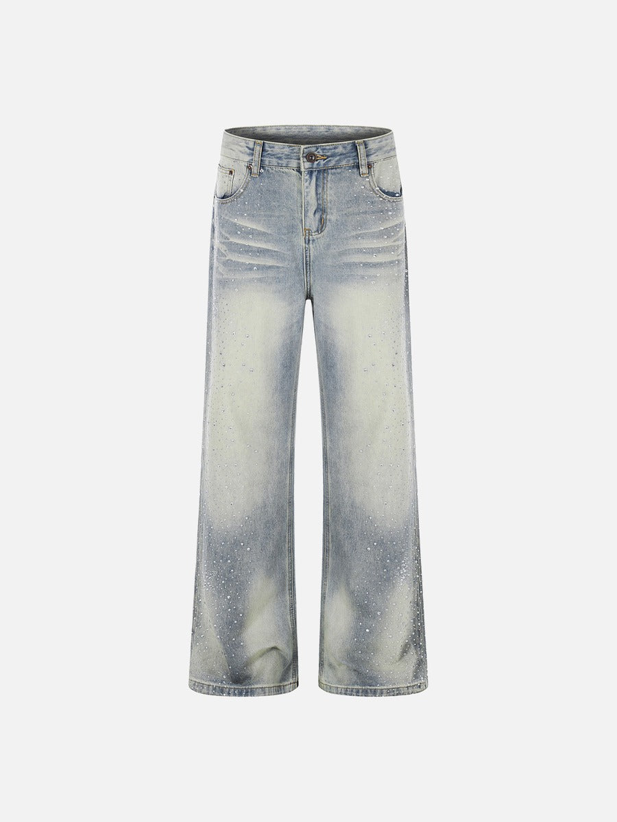 DAXUEN Light blue wide-leg denim jeans with studs