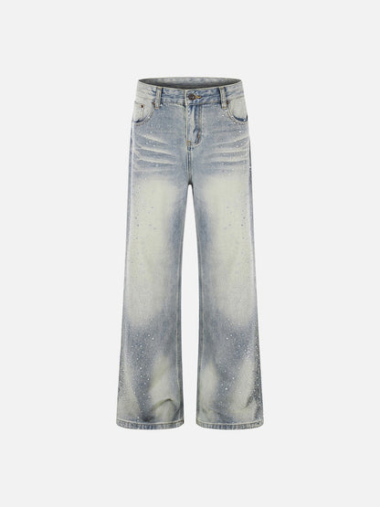DAXUEN Light blue wide-leg denim jeans with studs