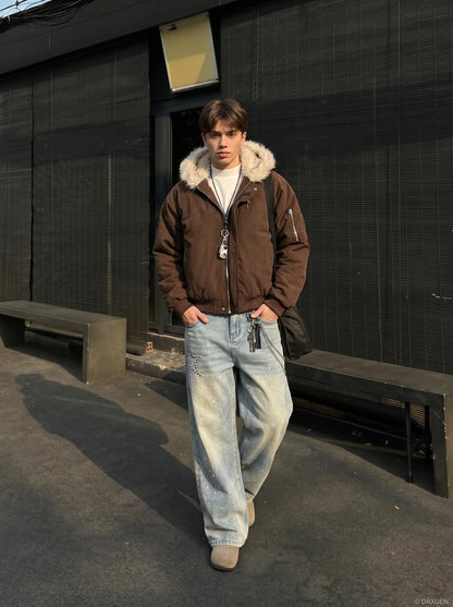 DAXUEN Light blue wide-leg denim jeans with studs — model photo