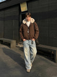 DAXUEN Light blue wide-leg denim jeans with studs — model photo