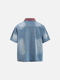 DAXUEN light blue denim with bold embroidery short-sleeved shirt