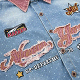 DAXUEN light blue denim with bold embroidery short-sleeved shirt