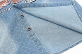 DAXUEN light blue denim with bold embroidery short-sleeved shirt