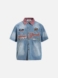 DAXUEN light blue denim with bold embroidery short-sleeved shirt