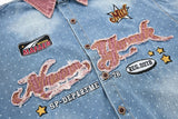 DAXUEN light blue denim with bold embroidery short-sleeved shirt
