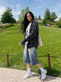 DAXUEN faded blue gradient wide-leg denim culottes — model photo
