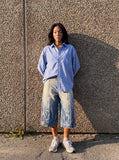 DAXUEN faded blue gradient wide-leg denim culottes — model photo