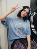 DAXUEN Faded blue oversized graphic t-shirt — model photo