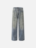 DAXUEN medium blue faded paint-splatter wide-leg jeans