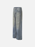 DAXUEN medium blue faded paint-splatter wide-leg jeans