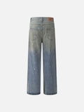 DAXUEN medium blue faded paint-splatter wide-leg jeans