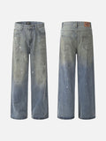 DAXUEN medium blue faded paint-splatter wide-leg jeans