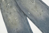 DAXUEN medium blue faded paint-splatter wide-leg jeans
