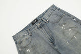 DAXUEN medium blue faded paint-splatter wide-leg jeans