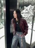 DAXUEN faded blue plaid wide-leg cropped trousers — model photo