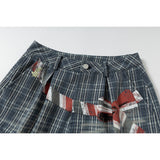 DAXUEN faded blue plaid wide-leg cropped trousers