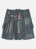 DAXUEN faded blue plaid wide-leg cropped trousers
