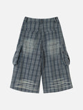 DAXUEN faded blue plaid wide-leg cropped trousers